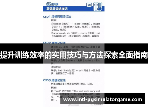 提升训练效率的实用技巧与方法探索全面指南